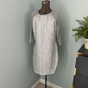 Ted Baker White Sheath Dress with Crew Neck and 3/4 Raglan Sleeves